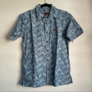 Eveni Samoa Mens Large Blue Aloha Button Up Shirt Teuila/Ginger Print